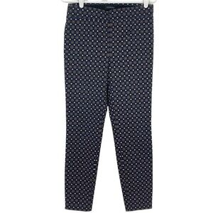 TALBOTS Essex Navy Ankle Pants Sz 2 Geo Hearts Skinny Pull‎ On Waistband Comfort